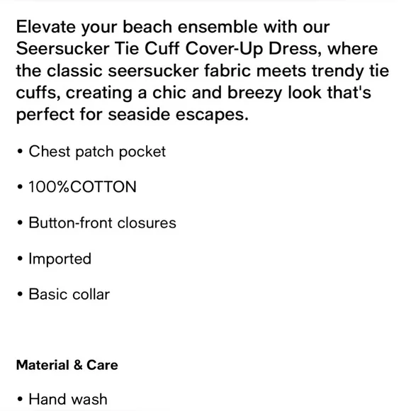 CUPSHE Women's Seersucker Tie Cuff
Cover Up Dress S - Picture 3 of 15